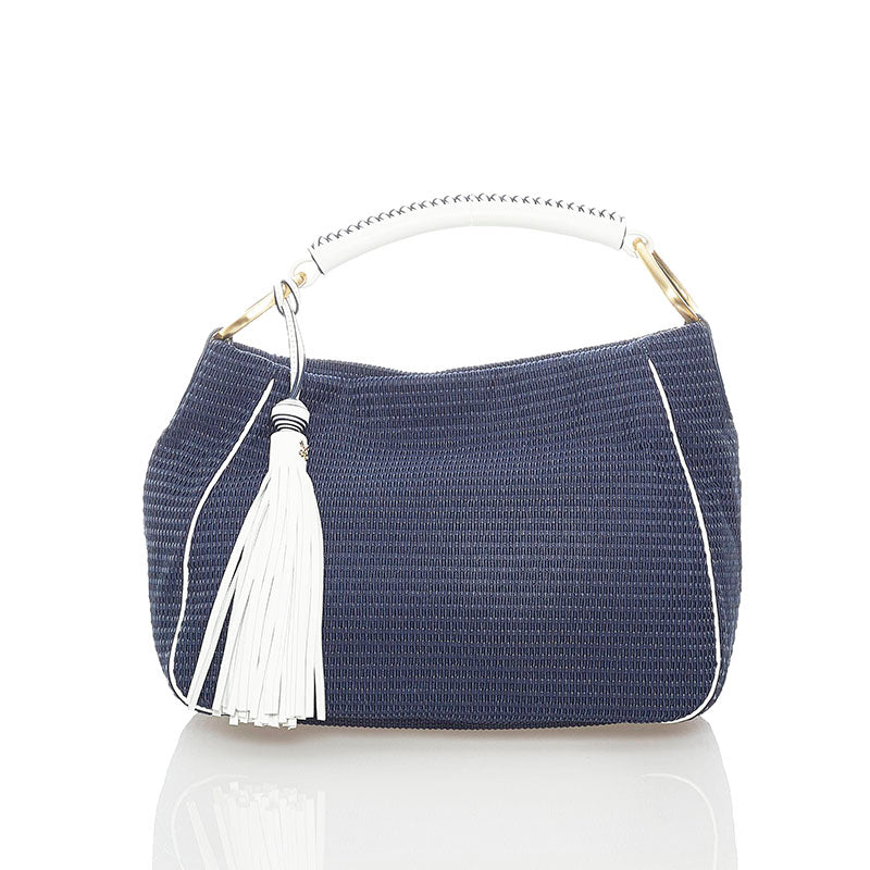 サザビー ハンドバッグ ネイビー ホワイト ナイロン レザー レディース SAZABY 【中古】