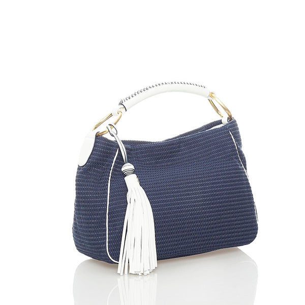 サザビー ハンドバッグ ネイビー ホワイト ナイロン レザー レディース SAZABY 【中古】