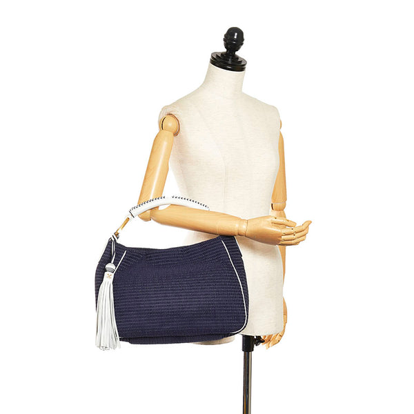 サザビー ハンドバッグ ネイビー ホワイト ナイロン レザー レディース SAZABY 【中古】