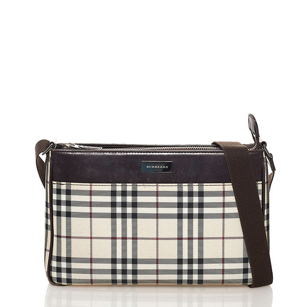 バーバリー ノバチェック 斜めがけ ショルダー ベージュ キャンバス レザー レディース BURBERRY 【中古】