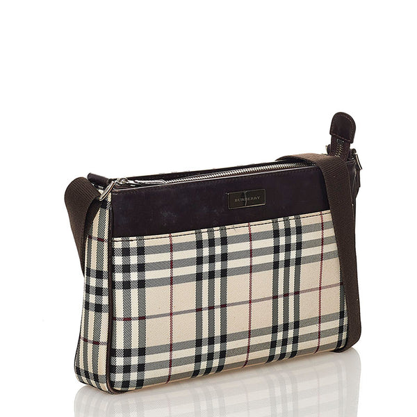 バーバリー ノバチェック 斜めがけ ショルダー ベージュ キャンバス レザー レディース BURBERRY 【中古】