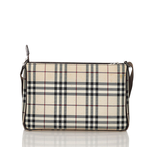 バーバリー ノバチェック 斜めがけ ショルダー ベージュ キャンバス レザー レディース BURBERRY 【中古】