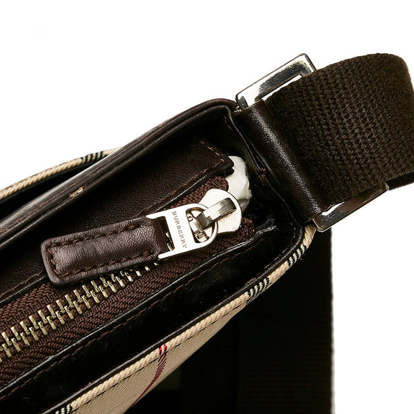 バーバリー ノバチェック 斜めがけ ショルダー ベージュ キャンバス レザー レディース BURBERRY 【中古】