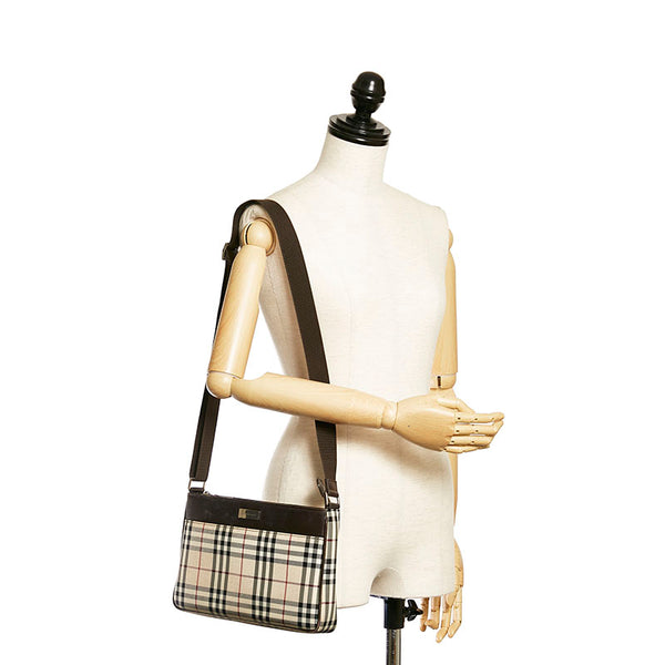 バーバリー ノバチェック 斜めがけ ショルダー ベージュ キャンバス レザー レディース BURBERRY 【中古】