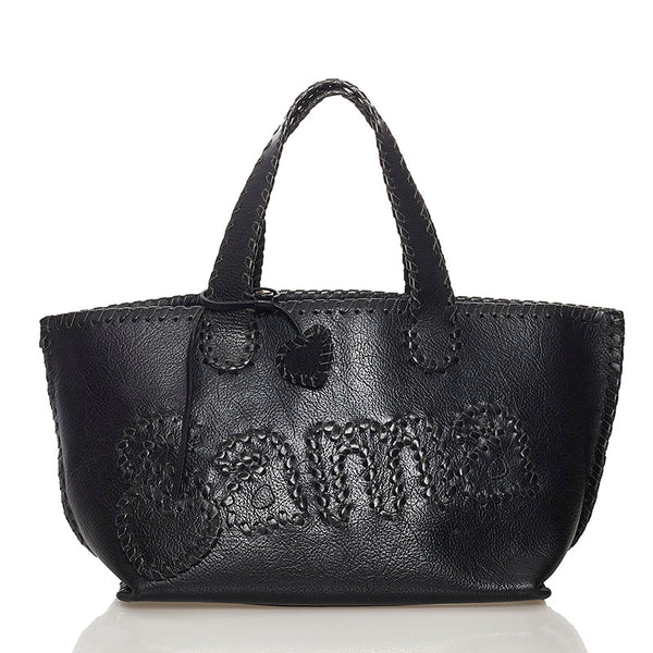 サマンサタバサ ロゴ ステッチ トートバッグ ブラック レザー レディース Samantha Thavasa 【中古】