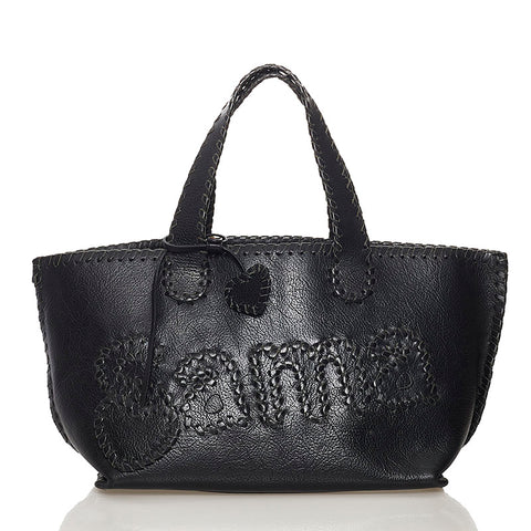 サマンサタバサ ロゴ ステッチ トートバッグ ブラック レザー レディース Samantha Thavasa 【中古】