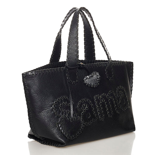 サマンサタバサ ロゴ ステッチ トートバッグ ブラック レザー レディース Samantha Thavasa 【中古】