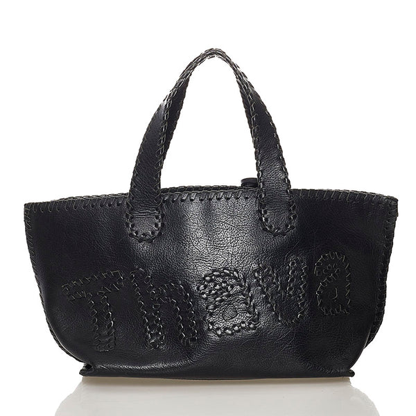 サマンサタバサ ロゴ ステッチ トートバッグ ブラック レザー レディース Samantha Thavasa 【中古】