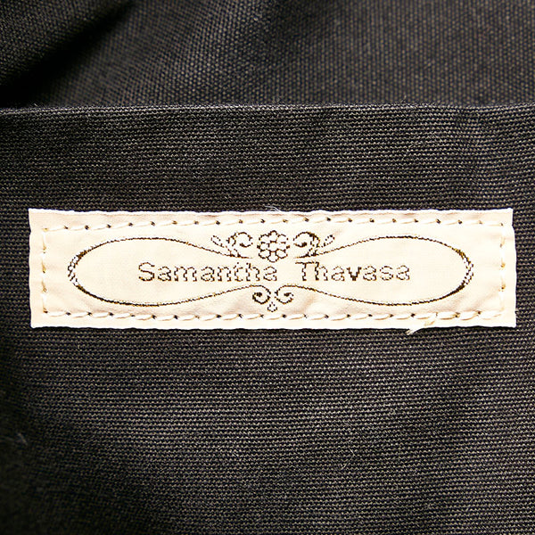 サマンサタバサ ロゴ ステッチ トートバッグ ブラック レザー レディース Samantha Thavasa 【中古】