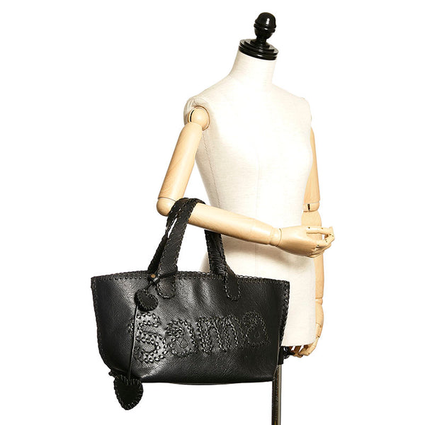 サマンサタバサ ロゴ ステッチ トートバッグ ブラック レザー レディース Samantha Thavasa 【中古】