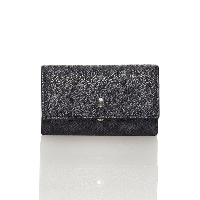 コーチ シグネチャー ４連 キーケース ブラック PVC レザー レディース COACH 【中古】