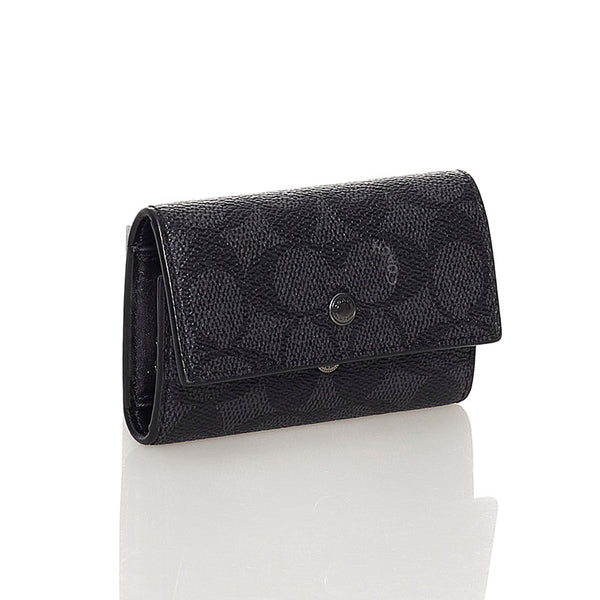 コーチ シグネチャー ４連 キーケース ブラック PVC レザー レディース COACH 【中古】