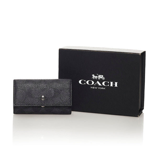 コーチ シグネチャー ４連 キーケース ブラック PVC レザー レディース COACH 【中古】