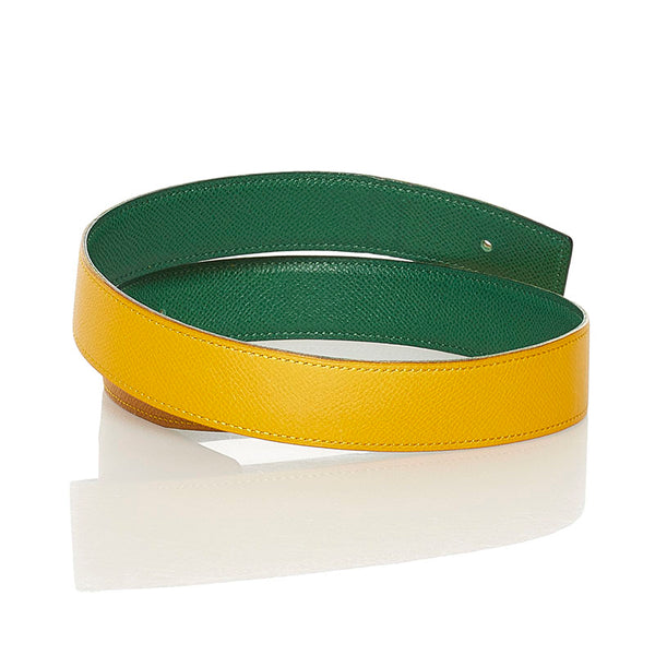 エルメス バックルなし リバーシブル 替え ベルト イエロー グリーン レザー レディース HERMES 【中古】