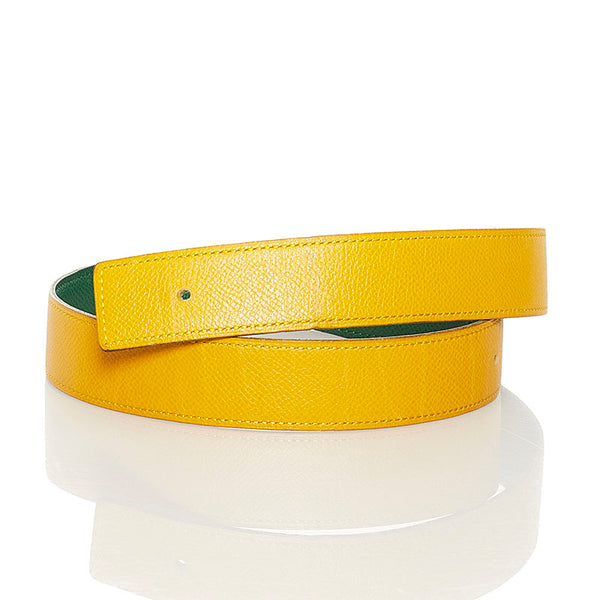 エルメス バックルなし リバーシブル 替え ベルト イエロー グリーン レザー レディース HERMES 【中古】