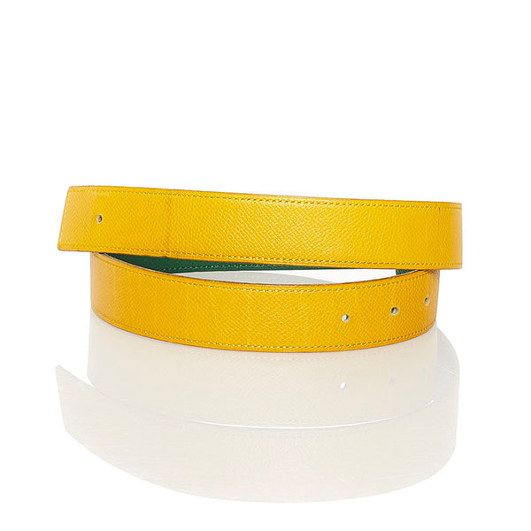 エルメス バックルなし リバーシブル 替え ベルト イエロー グリーン レザー レディース HERMES 【中古】