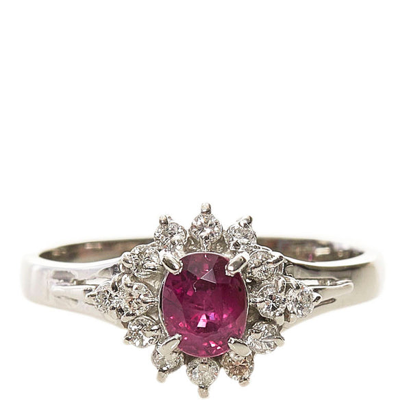 Pt900 プラチナ ルビー0.78ct ダイヤ0.21ct リング 指輪 レディース 11号 【中古】