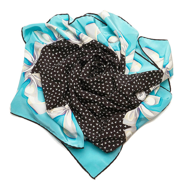 ティファニー リボン スカーフ ブラック ライトブルー シルク レディース TIFFANY&Co. 【中古】