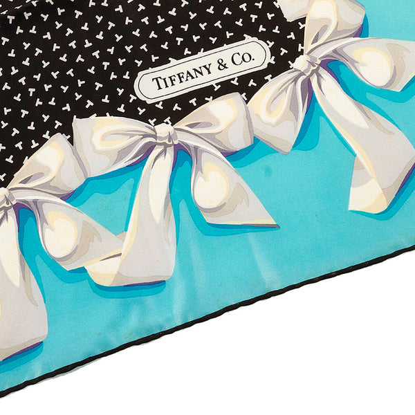 ティファニー リボン スカーフ ブラック ライトブルー シルク レディース TIFFANY&Co. 【中古】