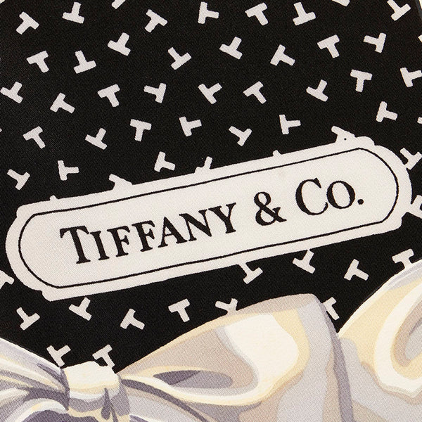 ティファニー リボン スカーフ ブラック ライトブルー シルク レディース TIFFANY&Co. 【中古】