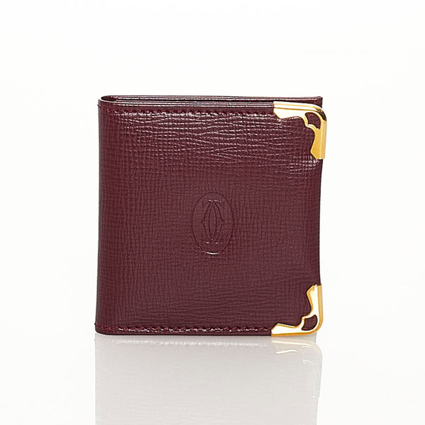 カルティエ 二つ折り 写真ケース ワインレッド レザー レディース CARTIER 【中古】