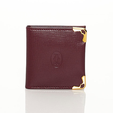 カルティエ 二つ折り 写真ケース ワインレッド レザー レディース CARTIER 【中古】