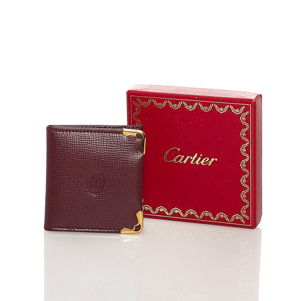 カルティエ 二つ折り 写真ケース ワインレッド レザー レディース CARTIER 【中古】