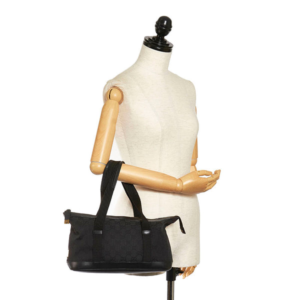 グッチ GGキャンバス ハンドバッグ 92734 ブラック キャンバス レザー レディース GUCCI 【中古】