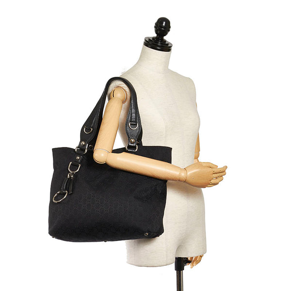 グッチ GGキャンバス ホースビット トートバッグ 229852 ブラック キャンバス レザー レディース GUCCI 【中古】