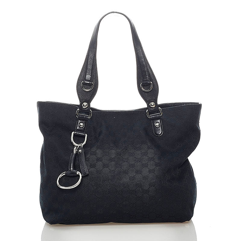 グッチ GGキャンバス ホースビット トートバッグ 229852 ブラック キャンバス レザー レディース GUCCI 【中古】