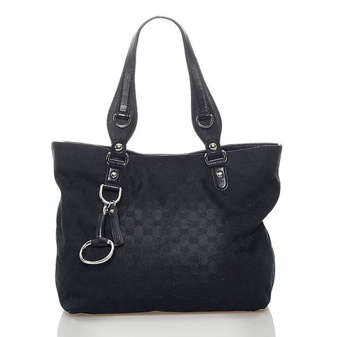 グッチ GGキャンバス ホースビット トートバッグ 229852 ブラック キャンバス レザー レディース GUCCI 【中古】
