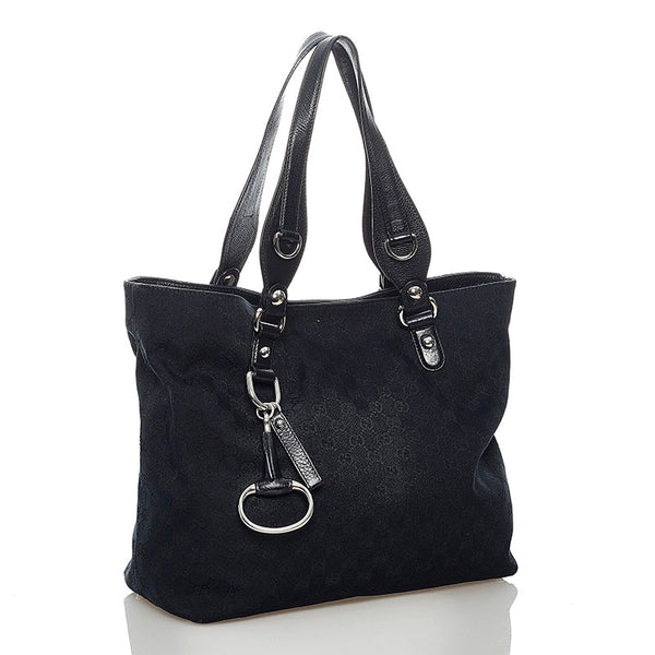 グッチ GGキャンバス ホースビット トートバッグ 229852 ブラック キャンバス レザー レディース GUCCI 【中古】
