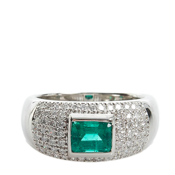 Pt900 プラチナ エメラルド0.83ct ダイヤ0.52ct リング 指輪 レディース 11号 【中古】