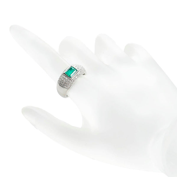 Pt900 プラチナ エメラルド0.83ct ダイヤ0.52ct リング 指輪 レディース 11号 【中古】
