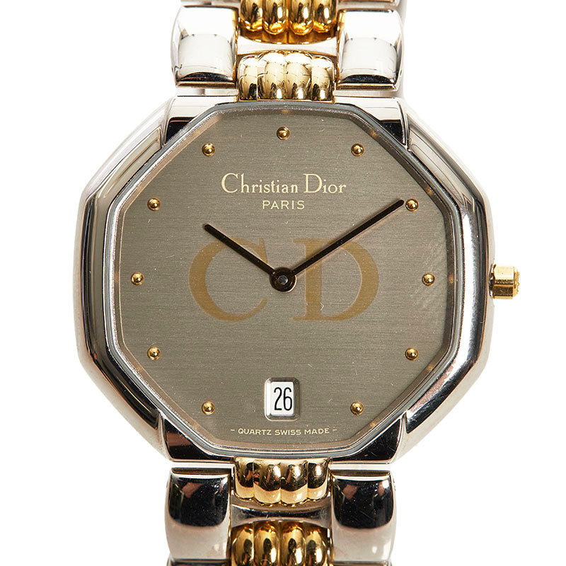 クリスチャンディオール オクタゴン 腕時計 45.204 クオーツ シルバー文字盤 ステンレススチール メッキ レディース Christian Dior 【中古】