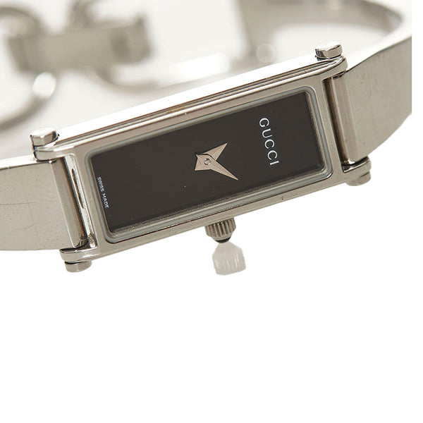 グッチ バングル 腕時計 1500L クオーツ ブラック文字盤 ステンレススチール レディース GUCCI 【中古】