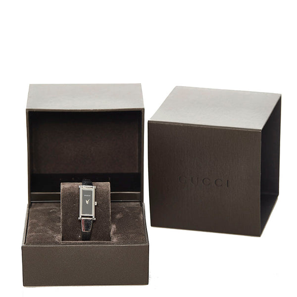 グッチ バングル 腕時計 1500L クオーツ ブラック文字盤 ステンレススチール レディース GUCCI 【中古】