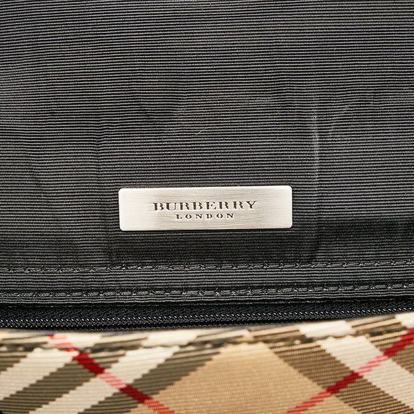バーバリー ノバチェック 斜め掛け ショルダーバッグ ブラック ベージュ レザー キャンバス レディース BURBERRY 【中古】