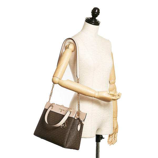 マイケルコース サッチェル ハンドバッグ チェーン ショルダーバッグ 2WAY ブラウン ピンク PVC レザー レディース Michael Kors 【中古】