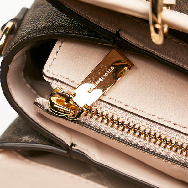 マイケルコース サッチェル ハンドバッグ チェーン ショルダーバッグ 2WAY ブラウン ピンク PVC レザー レディース Michael Kors 【中古】