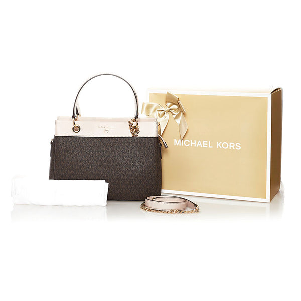 マイケルコース サッチェル ハンドバッグ チェーン ショルダーバッグ 2WAY ブラウン ピンク PVC レザー レディース Michael Kors 【中古】