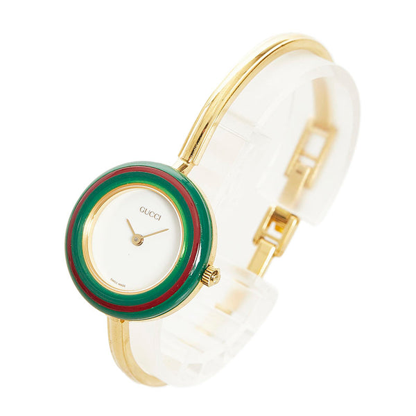 グッチ チェンジベゼル 腕時計 11/12.2 クオーツ ホワイト文字盤 メッキ レディース GUCCI 【中古】