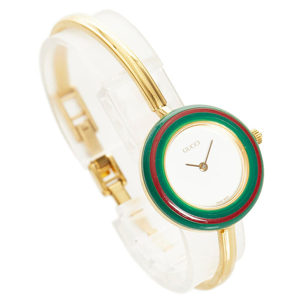 グッチ チェンジベゼル 腕時計 11/12.2 クオーツ ホワイト文字盤 メッキ レディース GUCCI 【中古】