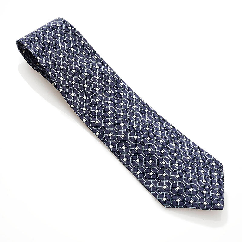 エルメス ネクタイ ネイビー シルク メンズ HERMES 【中古】