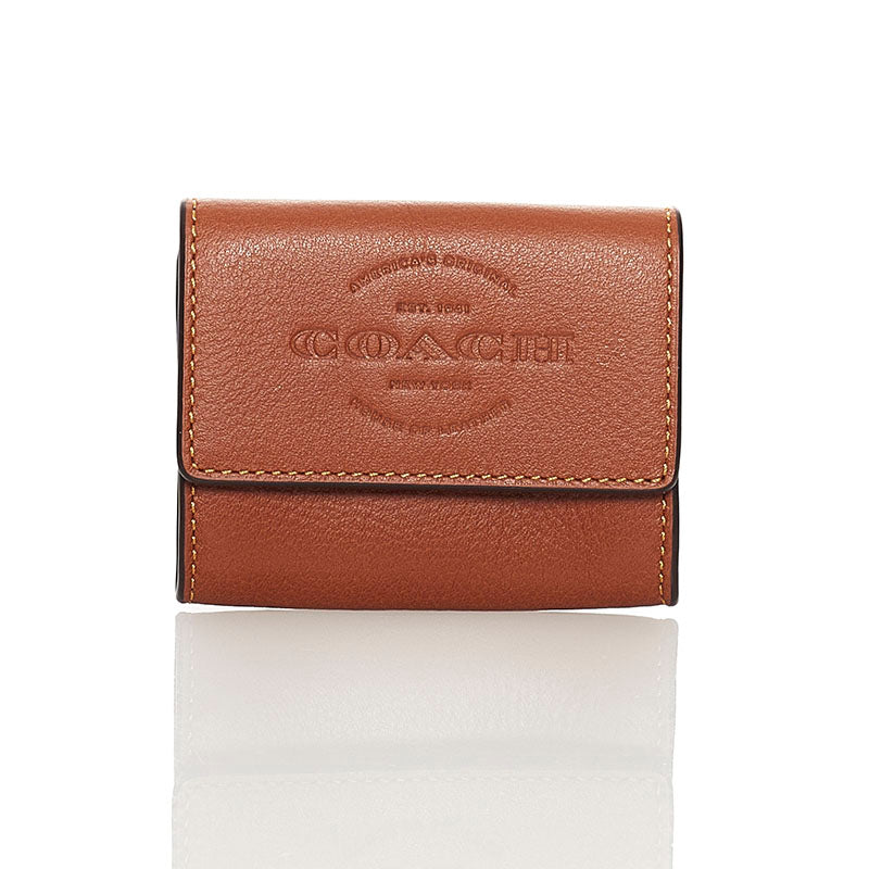 コーチ ロゴ型押し カードケース コインケース ブラウン レザー レディース COACH 【中古】