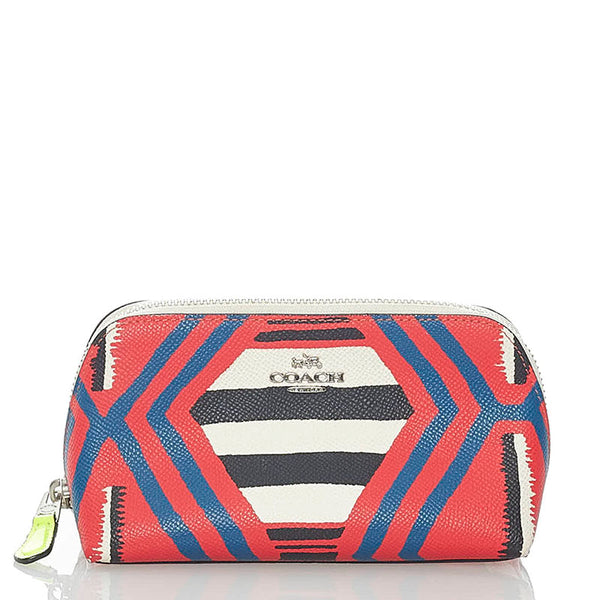 コーチ ポーチ 53216 レッド ブルー ブラック ホワイト マルチカラー PVC レディース COACH 【中古】