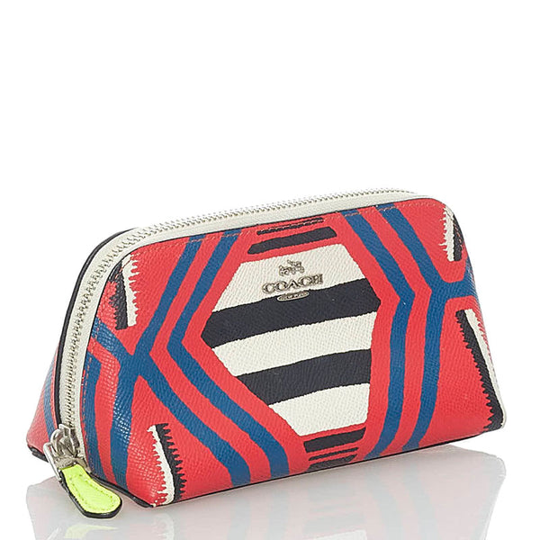 コーチ ポーチ 53216 レッド ブルー ブラック ホワイト マルチカラー PVC レディース COACH 【中古】