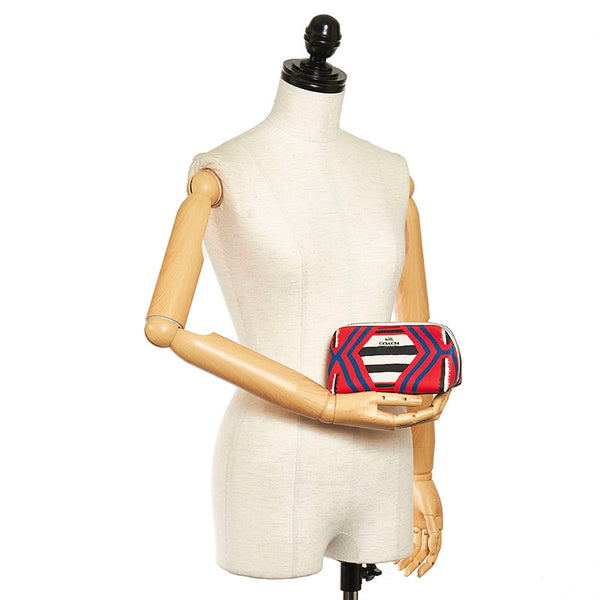 コーチ ポーチ 53216 レッド ブルー ブラック ホワイト マルチカラー PVC レディース COACH 【中古】