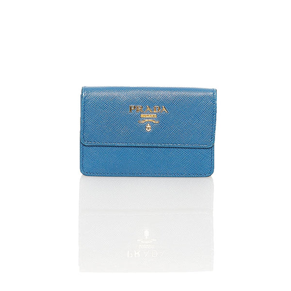 プラダ サフィアーノ カードケース ブルー レザー レディース PRADA 【中古】