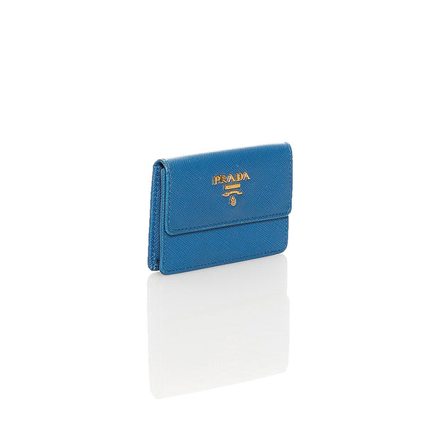 プラダ サフィアーノ カードケース ブルー レザー レディース PRADA 【中古】